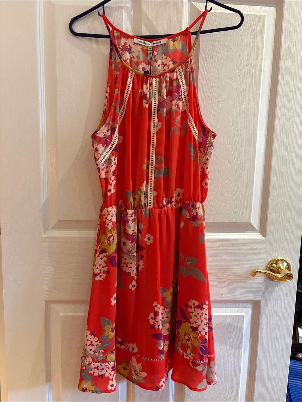 Collective Concepts Red Floral Spaghetti-Strap Dress Sz. M